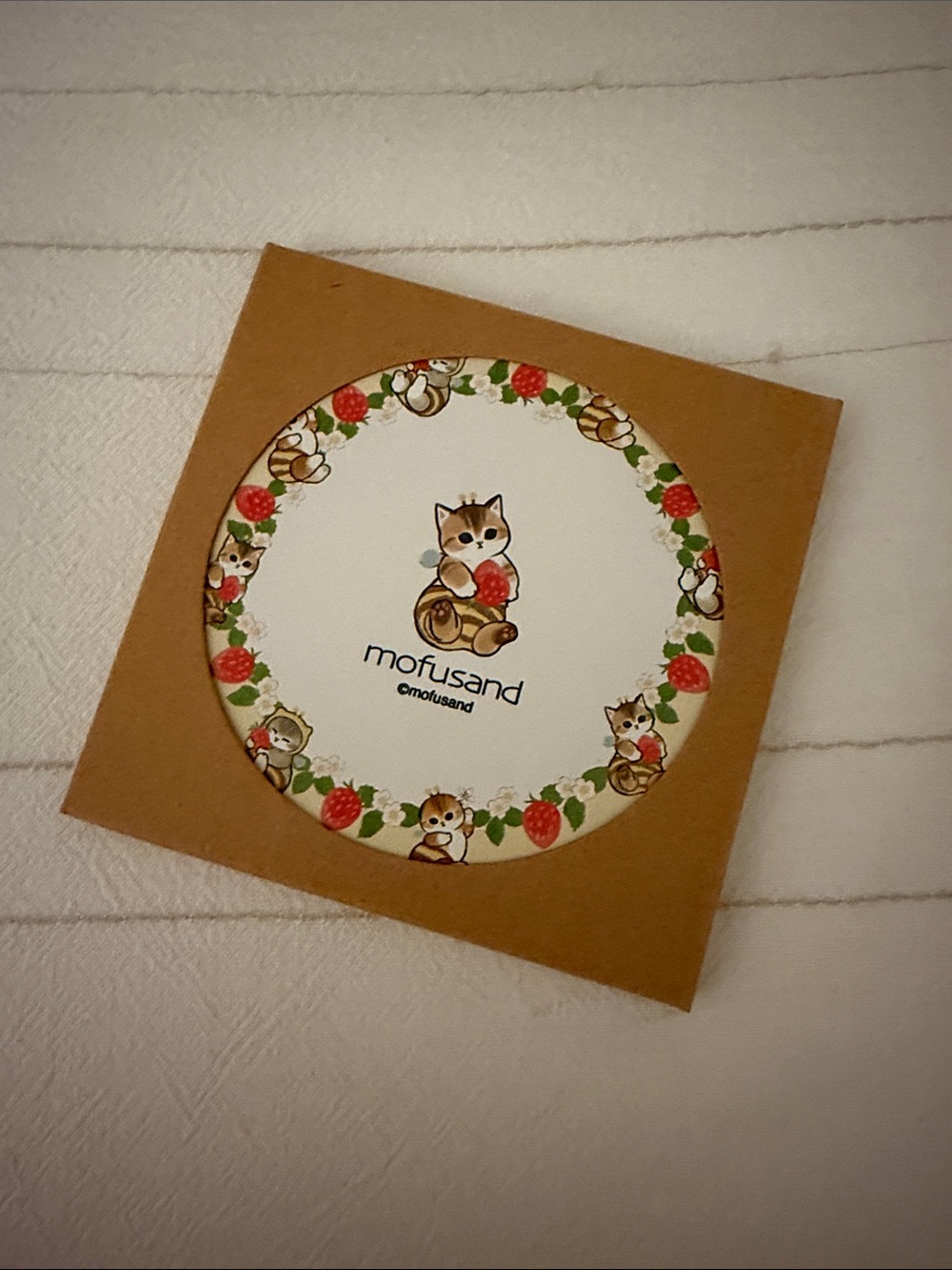 mofusand Strawberry Cat Decorative Coaster - White